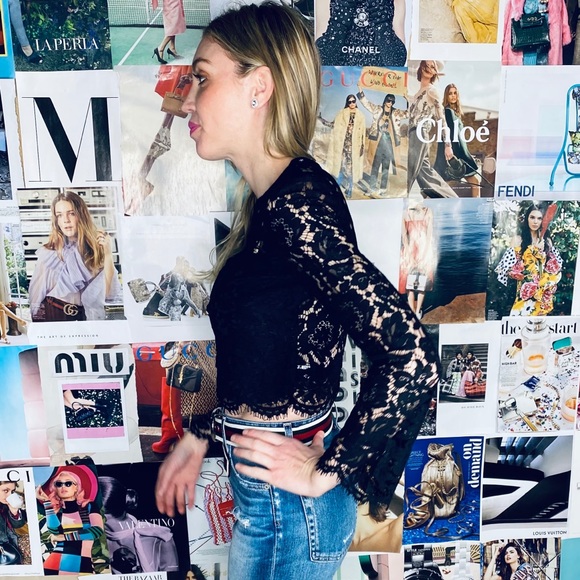 Dian Von Furstenberg Bell Sleeve Black Lace Top - Picture 5 of 13